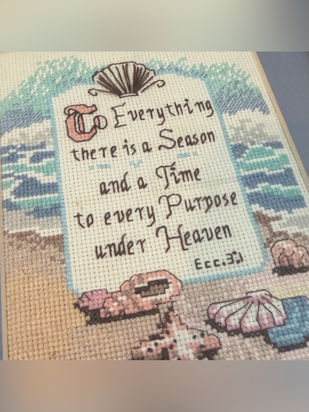 Hand Crafted Beach Cross Stitch Framed Wall Art